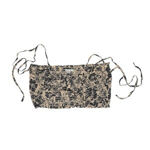 American Eagle Cold Shoulder Top Ruffle Beige Black Size Medium Floral